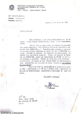 Ofício sobre o regimento de trabalho dos professores do Coluni