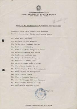 Relação de professores do Coluni - 1987