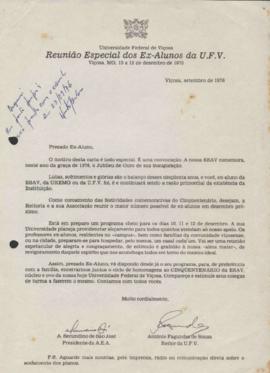Convite e oferecimento de hospedagem para Reunião Especial dos Ex-alunos de 1976